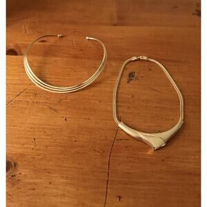 Gold Tone Collar Necklace Bundle Modern Minimalist Statement Jewelry Lot Of Two